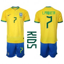 Brasil Lucas Paqueta #7 Hjemmedraktsett Barn VM 2022 Kortermet (+ korte bukser)